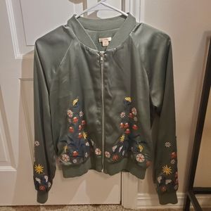 Embroidered Green Bomber Jacket